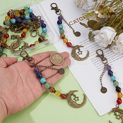 12 pièce de perles rondes en pierres précieuses naturelles et synthétiques chakra et pendentif en alliage pour décoration de lune&nbsp;HJEW-MA00010