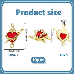 10 pieza de dijes de conector de corazón sagrado de latón con vidrio rojo oscuro&nbsp;KK-PH0014-96A