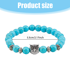 4 ensemble de bracelets extensibles en perles de hibou en pierres précieuses naturelles et synthétiques mélangées&nbsp;BJEW-FI0001-04