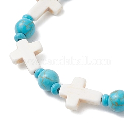 Braccialetti elastici con perline sintetiche turchesi per uomo e donna&nbsp;BJEW-JB12373-03