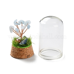 Albero dei soldi con scaglie di acquamarina naturale in campane di vetro a cupola con decorazioni espositive con base in legno&nbsp;DJEW-K030-02I