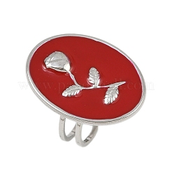 Anillos de dedo esmaltados de acero inoxidable 304 con diseño ovalado y estampado de rosas para mujer&nbsp;RJEW-G355-10P-02