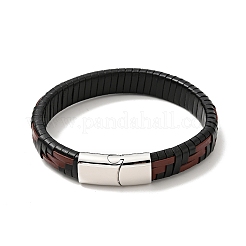 Lederarmband aus geflochtener rechteckiger Kordel mit Magnetverschlüssen aus Edelstahl 304 für Männer und Frauen&nbsp;BJEW-C021-03