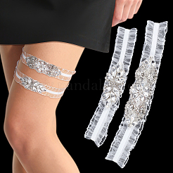 Jarretières de mariée élastiques en dentelle de nylon&nbsp;AJEW-WH0661-25B