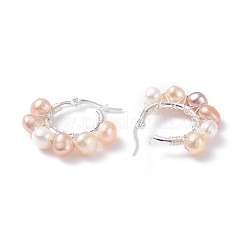 Orecchini a cerchio da donna con perline avvolti in filo di perle naturali&nbsp;EJEW-JE04759-01