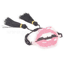 Geflochtenes Perlenarmband aus Glassamen mit doppelter Quaste&nbsp;BJEW-A121-02B