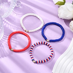 4 Stück 4 Farben Unabhängigkeitstag handgemachte Polymer Clay Heishi Perlen Stretch Armbänder&nbsp;BJEW-TA00642
