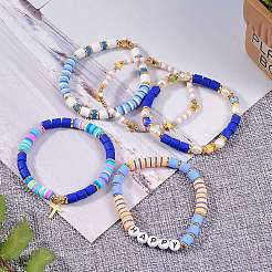Set di braccialetti elasticizzati con perline a disco e colonna felici in stile 5 pz 5 per donne adolescenti&nbsp;sgBJEW-SZ0001-77B