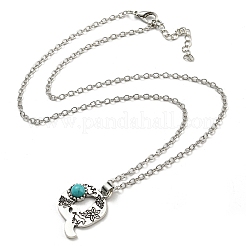 Lettera a~z lega placcata argento antico con collane con pendente in turchese sintetico&nbsp;NJEW-G080-01Q