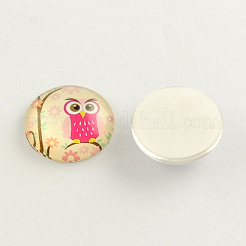 Cartoon Eule Muster Flatback halbrund / Kuppel Glas Cabochons&nbsp;GGLA-R026-25mm-06