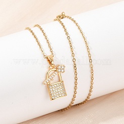Collares colgantes de circonita cúbica micro pavé de latón con cerradura y llave&nbsp;NJEW-C076-16G