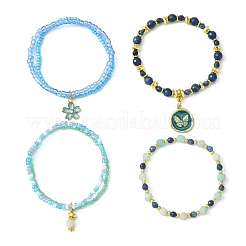 4 Stück 4-teiliges Stretch-Armband-Set mit natürlichen gemischten Edelsteinen und Saatperlen&nbsp;BJEW-JB09606-03