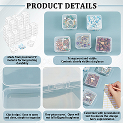 72 boîte de rangement carrée en plastique PP pour perles avec couvercle à charnière&nbsp;CON-WA0001-31