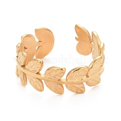 Placcatura ionica (ip) 304 anello polsino aperto avvolgente in foglia in acciaio inossidabile per donna&nbsp;RJEW-C025-16G
