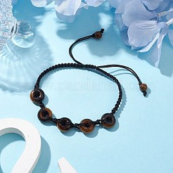 Braccialetti con perline intrecciate rondelle naturali in occhio di tigre&nbsp;BJEW-TA00492-02