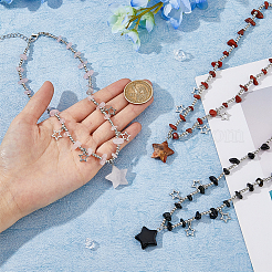 3 collana con ciondolo a forma di stella in plastica e lega di 3 colori con catene di perline CCB&nbsp;NJEW-FI0001-34