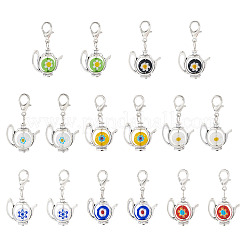 16 pz. 8 pendenti in vetro soffiato millefiori fatti a mano e lega&nbsp;HJEW-TAC0125