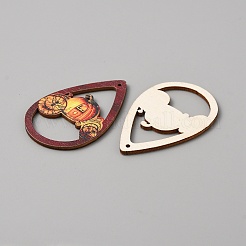 Thème halloween simple face imprimé bois de tremble gros pendentifs&nbsp;WOOD-TAC0018-09C