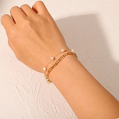 Armbänder aus Büroklammerkette aus Edelstahl 304 und Kartoffelperlen aus natürlichem Süßwasser&nbsp;HP1168