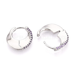 Boucles d'oreilles créoles lune en laiton avec micro pavé de zircones&nbsp;EJEW-T048-37B-P