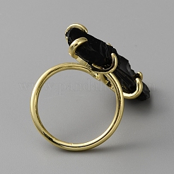 Rohe natürliche Obsidian-Nuggets-Perlen-Legierungs-Manschettenringe&nbsp;RJEW-WH0011-33C