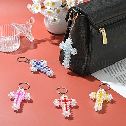 7 Stück 7 Farben Kreuz Acryl Schlüsselanhänger mit Eisenring für Schlüsselanhänger&nbsp;KEYC-CJ0001-13