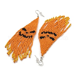 Boucles d'oreilles à pampilles de citrouille d'Halloween en perles de rocaille boho&nbsp;EJEW-Q380-04E