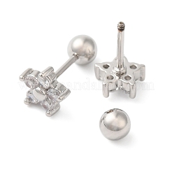 Orecchini a forma di fiocco a stella in ottone con micro pavé di zirconi cubici trasparenti&nbsp;EJEW-L289-03P-01