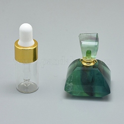 Natürliche, aus Fluorit zu öffnende Parfümflaschenanhänger, mit Messingfunden und Glasflaschen mit ätherischen Ölen, 40x31x28 mm, Bohrung: 1.2 mm, Fassungsvermögen der Glasflasche: 3 ml (0.101 fl. oz), Edelsteinkapazität: 1 ml (0.03 fl. oz)