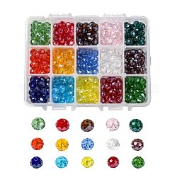 Abalorios de vidrio electroplate, lustre de la perla chapado, facetados, rerondana plana, color mezclado, 8x6mm, agujero: 1 mm, 15 colores, 30 piezas / color, 450 pcs