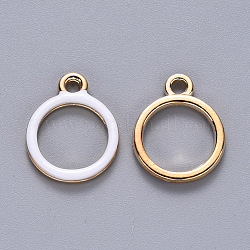 Colgantes de esmalte de aleación, anillo redondo, la luz de oro, blanco, 16x13x2mm, agujero: 1.8 mm