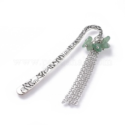 Tibetan Style Alloy Bookmarks, with Natural Green Aventurine Chip Beads and Brass Cable Chains, 79.5mm