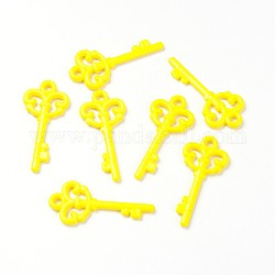 Acrylique opaque gros pendentifs, clé amour, jaune, 62x29x4.5mm, Trou: 4mm, environ 205 pcs/500 g