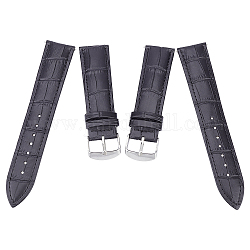 Gorgecraft Leather Watch Bands, with Stainless Steel Clasps, Black, 87x20x2mm, 125x18x2mm