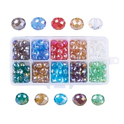 Fili di perline in vetro placcato per 10 colore, ab colore placcato, sfaccettato, rondelle, colore misto, 10x7mm, Foro: 1 mm, 20 pz / colore, 200pcs/scatola