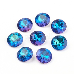 Apuntado hacia atrás & dorso plateado Diamante de imitación de cristal Cabujones, Grado A, facetados, plano y redondo, azul bermudas, 10x5mm