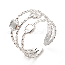 304 anillo de puño abierto cuadrado de acero inoxidable, Anillo ancho de triple línea para mujer., color acero inoxidable, nosotros tamaño 6 3/4 (17.1 mm)