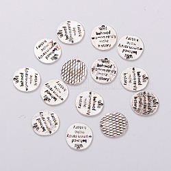 Flat Oval Carved Women Encouraging Word Alloy Message Charms, Quote Pendants, Antique Silver, Nickel Free, Size: about 15mm long, 13mm wide, 1mm thick, hole: 2mm