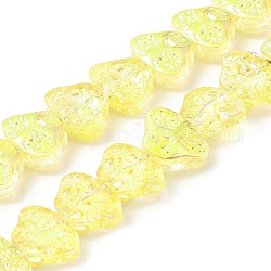 Transparent Electroplate Glass Beads Strands, Rainbow Plated, Skull Head, Yellow, 13x10x6mm, Hole: 1mm, about 65pcs/strand, 25.59''(65cm)