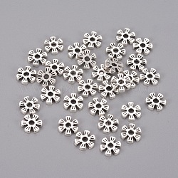 Perline di distanzaitore in lega, fiore, argento antico, 8x2mm, Foro: 1.6 mm