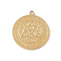 Ion Plating(IP) 304 Stainless Steel Pendants, Flat Round with Trinity Knot, Real 18K Gold Plated, 34x30x2mm, Hole: 3mm