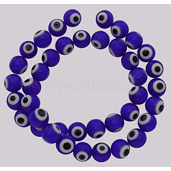 Handgemachte Glasperlen Stränge italianate, evil eye Stil, Runde, Blau, ca. 12 mm Durchmesser, Bohrung: 2 mm, ca. 31 Stk. / Strang, 14 Zoll