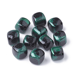 Perles acryliques laquées, cube, vert de mer clair, 16x15x15mm, Trou: 1.5mm