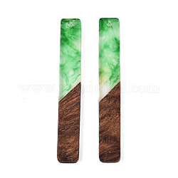 Grandes colgantes de resina opaca y madera de nogal, encanto rectángulo, verde, 51.5x7.5x3mm, agujero: 1.8 mm
