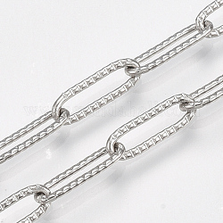 304 Stainless Steel Paperclip Chains, Drawn Elongated Cable Chains, Soldered, Textured, Stainless Steel Color, 12.5x4x1mm