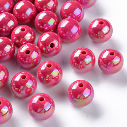Perles acryliques opaques, de couleur plaquée ab , ronde, camélia, 16x15mm, Trou: 2.8mm, environ 220 pcs/500 g