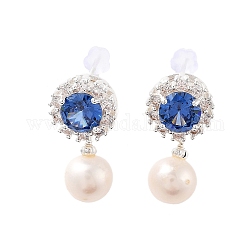 Orecchini pendenti con perle naturali, con accessori in vetro di ottone e 925 spilla in argento sterling, tondo, argento, 22x11.5mm