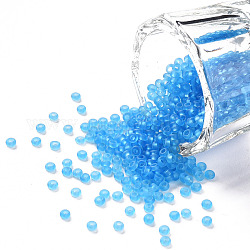 12/0 grado a cuentas redondas de semillas de vidrio, estilo esmerilado transparente, azul dodger, 2x1.5mm, agujero: 0.8 mm, 30000 unidades / bolsa