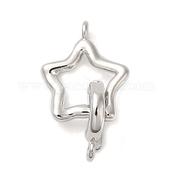 Brass Fold Over Clasps, Star, Real Platinum Plated, Star: 14x11.5x2mm, Hole: 1.4mm; Clasp: 10.5x8x2mm, Hole: 1.2mm