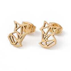 304 женские серьги-гвоздики в виде лисы оригами из нержавеющей стали, золотые, 10x8 мм, штифты : 0.7 мм